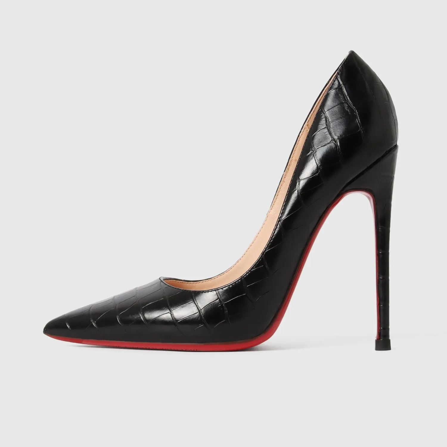 Hnzxzm New Crocodile Print Women's High Heels Red Shiny Bottom Pumps Pointed Shallow Mouth  Sexy Wedding Shoes Fashionable Office